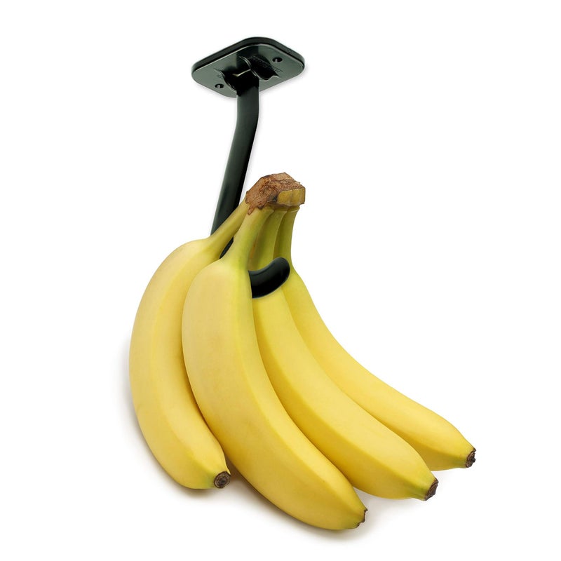 Gadjit Banana Hook Under Cabinet Hanger Ripens Bananas with Less Bruises, Folds up Out of Sight When Not in Use, Saves Countertop Space, Self-Adhesive + Pre-drilled Screw Holes (Black) - Image 1
